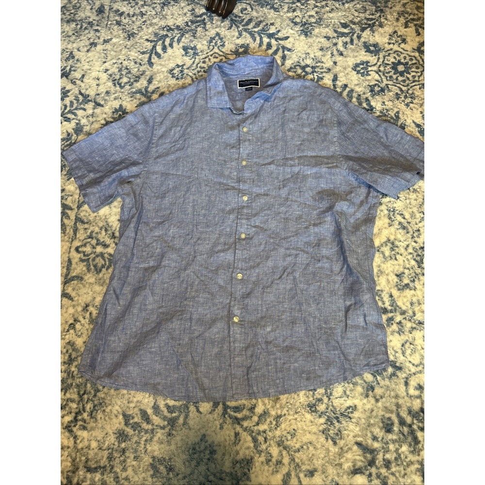 Charles Tyrwhitt Linen Shirt Men Slim Fit XL Button Up Navy Blue